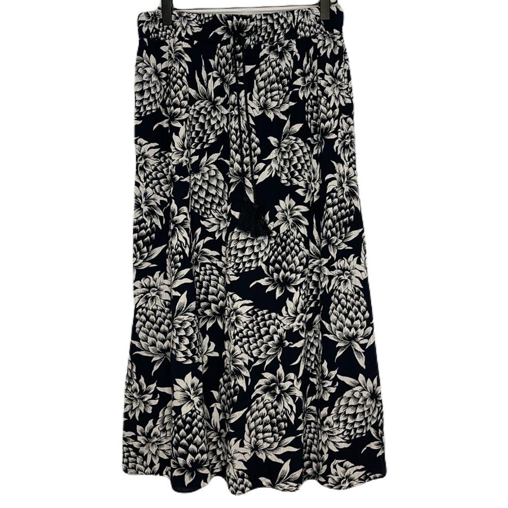 J. Crew Factory Small Blue White Pineapple Smocked Trim Pull On Maxi Skirt AO087